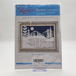 Maydear Winter Snow Landscape Night Scenery Cross Stitch Kit HCT 3 Strands